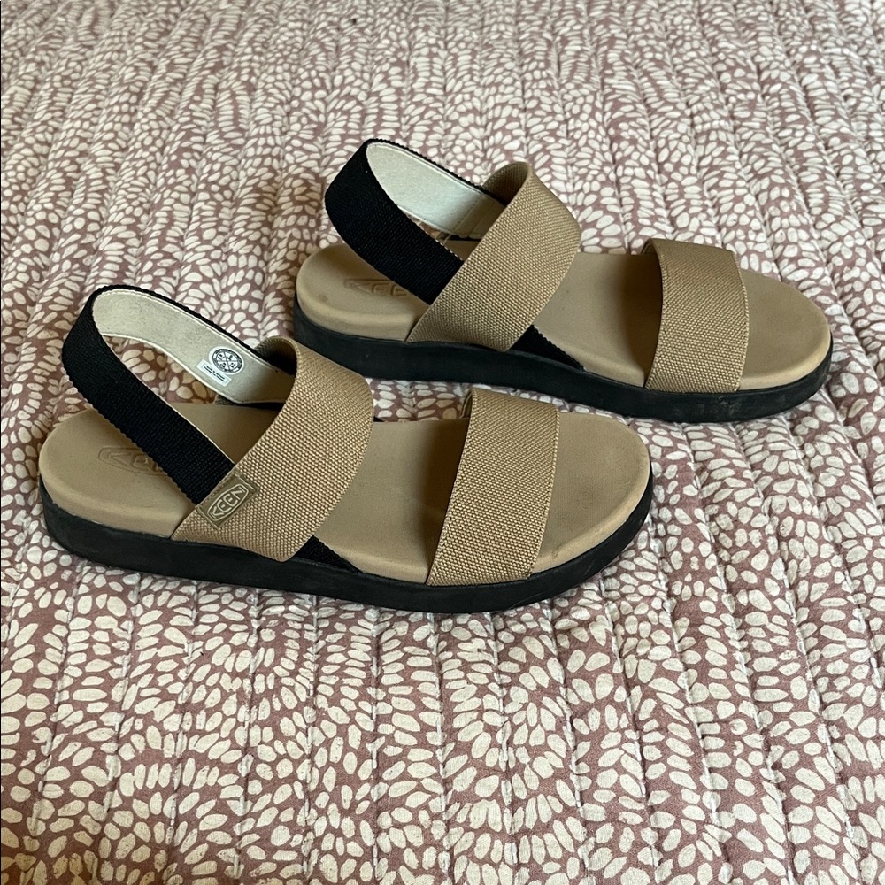 Keen Tan and Black Double Strap Sandals